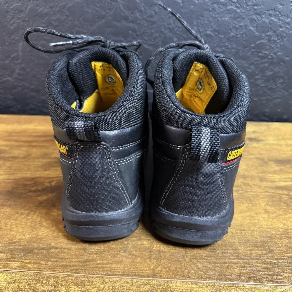 Caterpillar Fairbanks P90936‎ Black Leather Steel Toe Work Boots Mens 8
